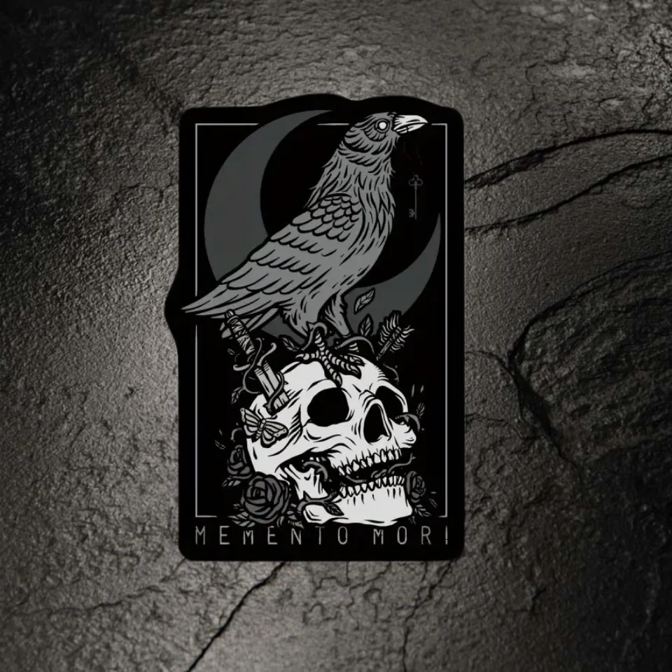 

Memento Mori Tactical Printed Patches An Immortal Raven and Skull Morale Badge Military Armband Hook and Loop Backpack Stickers