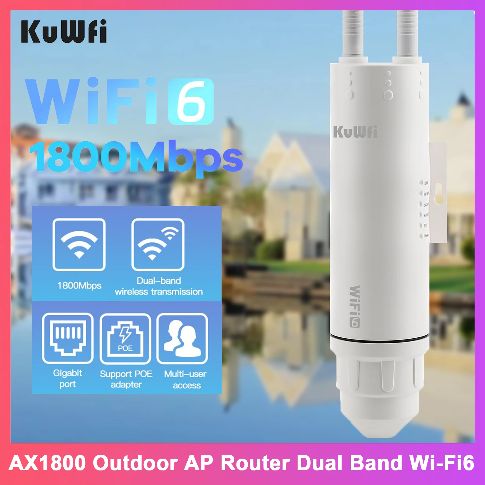 

KuWFi AX1800 Открытый маршрутизатор точки доступа 2,4G 5 ГГц WiFi6 Маршрутизатор Gigabit Ethernet Порт Съемная антенна Повторитель точки доступа Режим MESH для Stalink