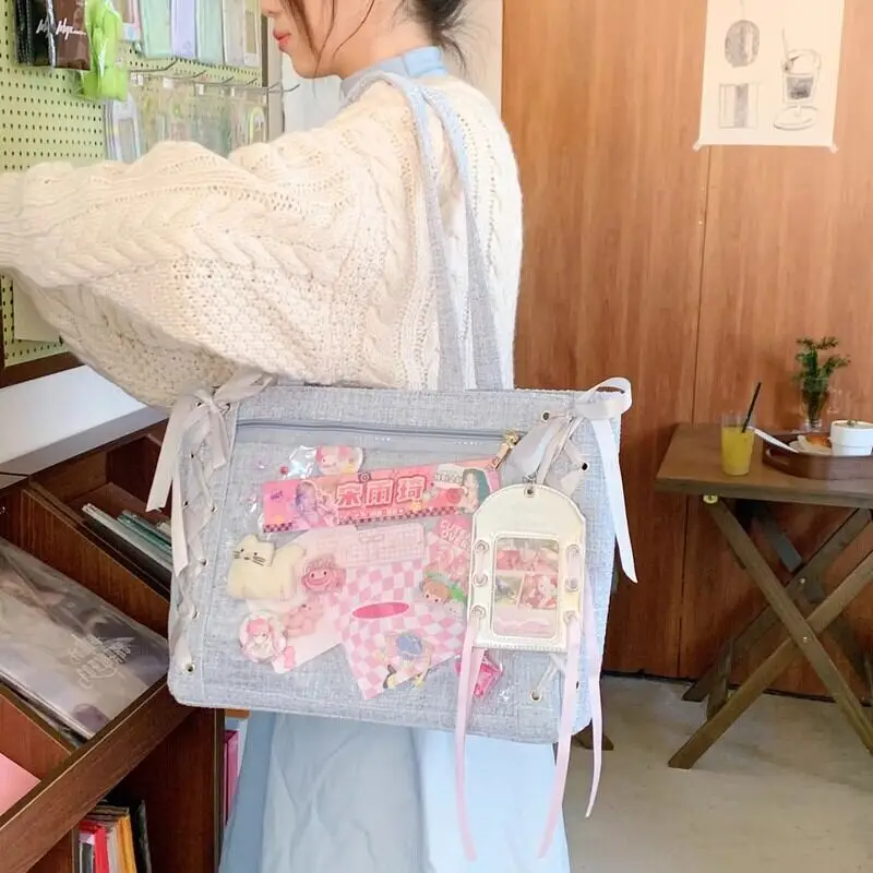 Neue Japanische Süße Schleifen-Ita-Tasche, Lolita-Mädchen Transparente Handtaschen, Modische Große Kapazität Tragetasche, Ästhetische Schultertaschen – Detail 16