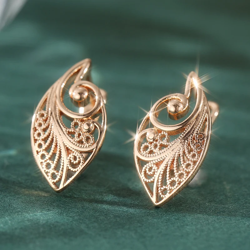 Fashion Glossy Gold Plated Ethnic Bridal Earrings Unusual Hollow Carving Flower Drop Earrings For Women Elegant Jewelry