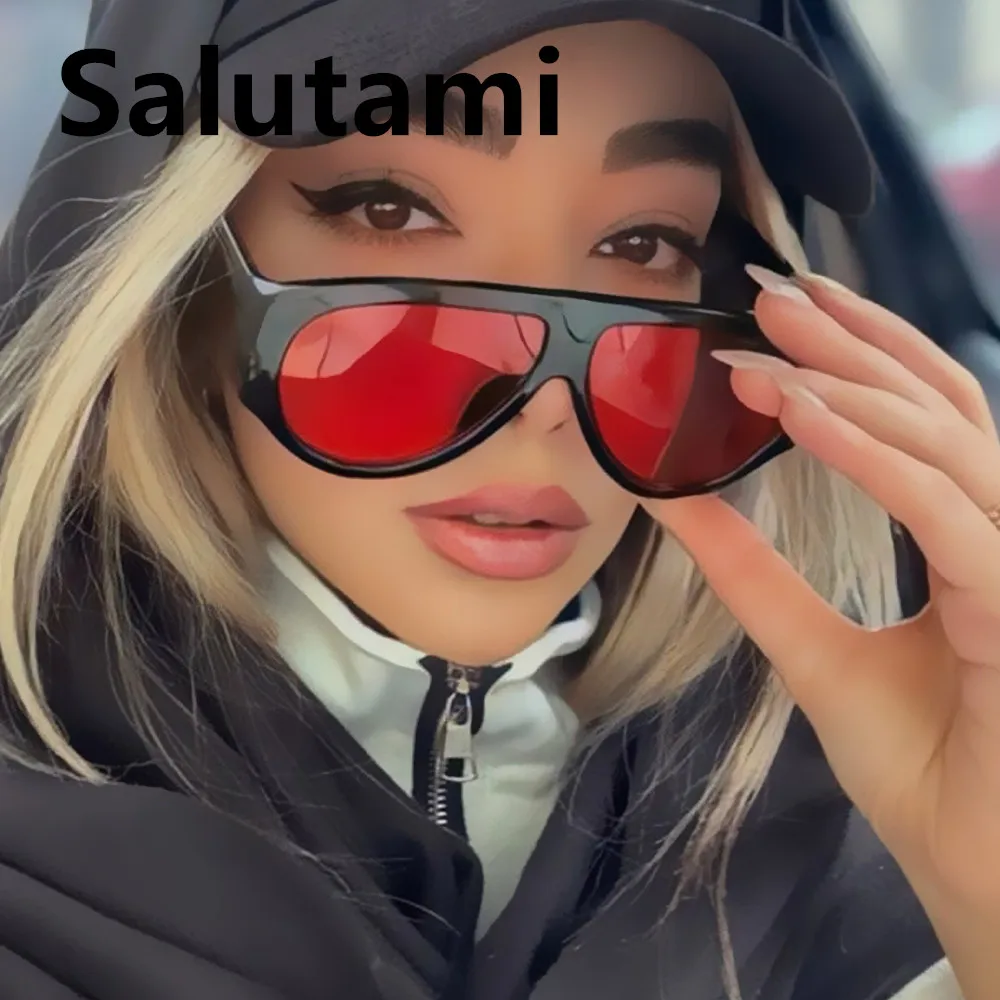 Vintage Oversized Wide Leg Sunglasses womenNew Fashion Oval Hip Hop Sun Glasses Ladies Sexy Elegant Eyewear red gradient Shades