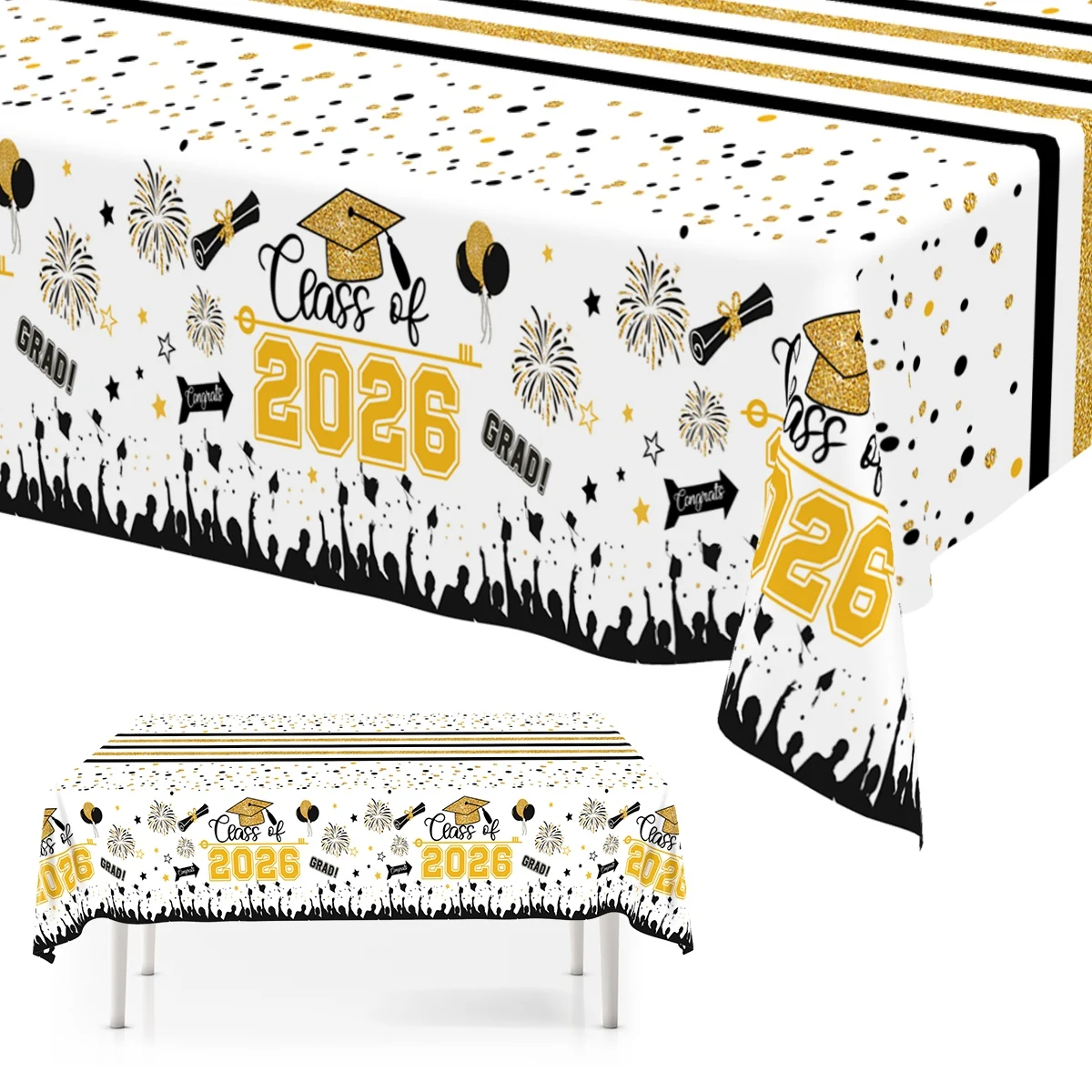 

Скатерть для выпускного 130*220 см, выпускной класс 2026, одноразовая скатерть с принтом шапочки выпускника, поздравительная скатерть для выпускного вечера