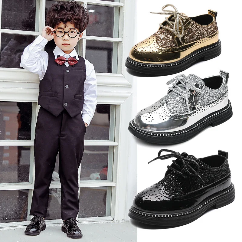 

Boys Leather Shoes 2023 Spring Summer New Item School Students Black British Style Performance Medium Soft Cool Kids Soled Shoe