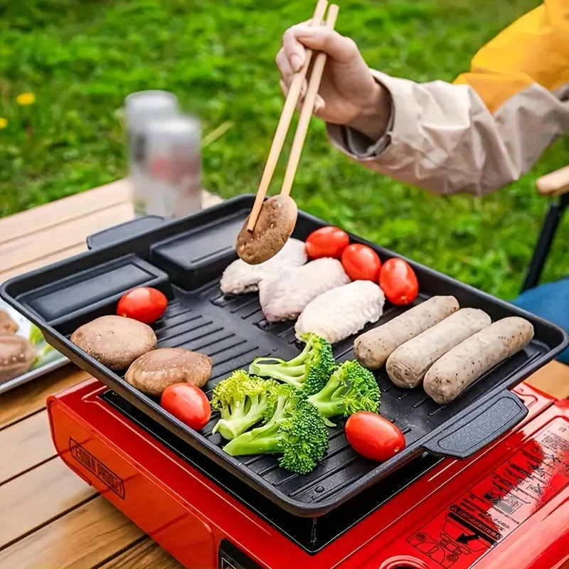 1pc non-stick smokeless rectangular baking pan, suitable for indoor and outdoor cooking, restaurant supplies, made of metal