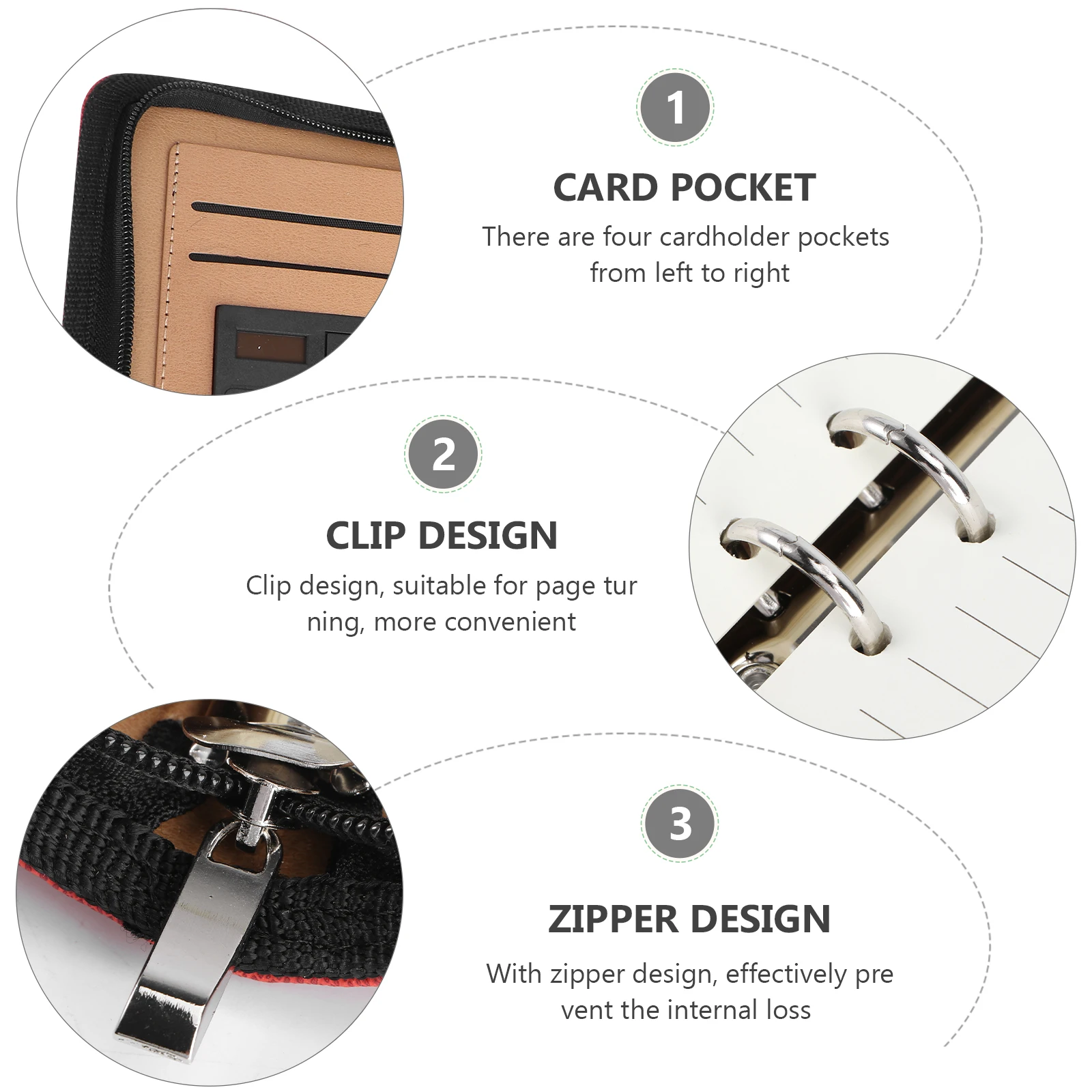

Calculator Notebook 6 Ring Binder Faux Office Travel A6 Business Portfolio Zipper Cash Pocket Cardholder