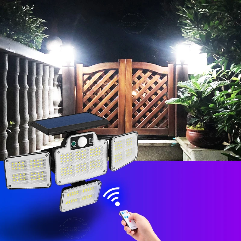 

Super Bright 8000W LED Ourdoor Solar Light 4head 3modes Solar Garden Lamp Remote Control Waterproof Spotlight with Motion Sensor