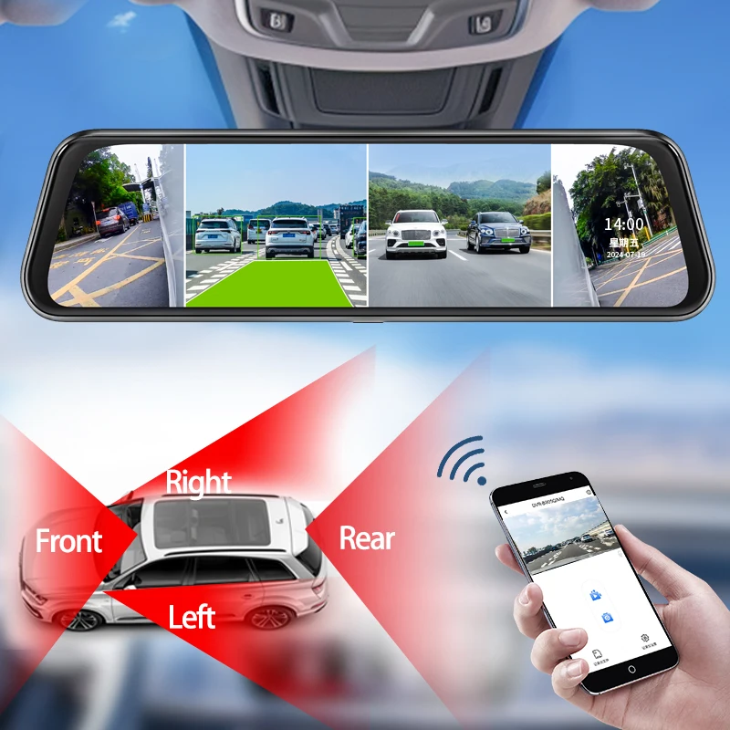 4 عدسة داش كام واي فاي سيارة مرآة داش كام للسيارات للرؤية الليلية سيارة DVR #1