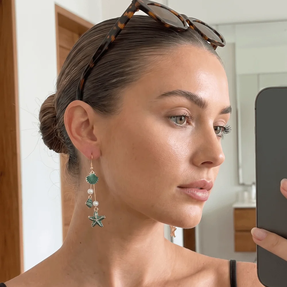 Casual Wear Alloy Starfish Drop Earrings Conch Elegant Enamel Earrings Shell Geometric Shape Pendant Earrings Ocean Style
