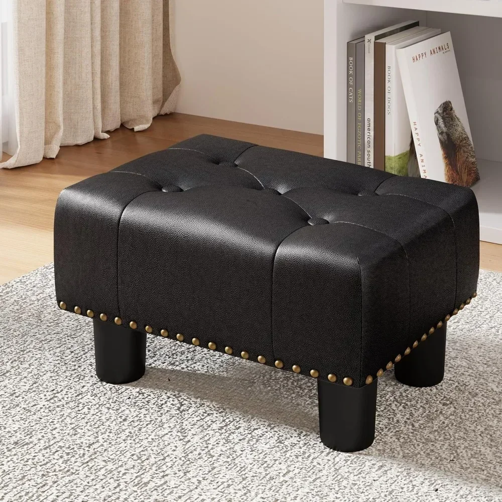 Small quilted footstool, riveted faux leather footstool, adult rectangular footstool with non-slip mats, sofa footstool Stools