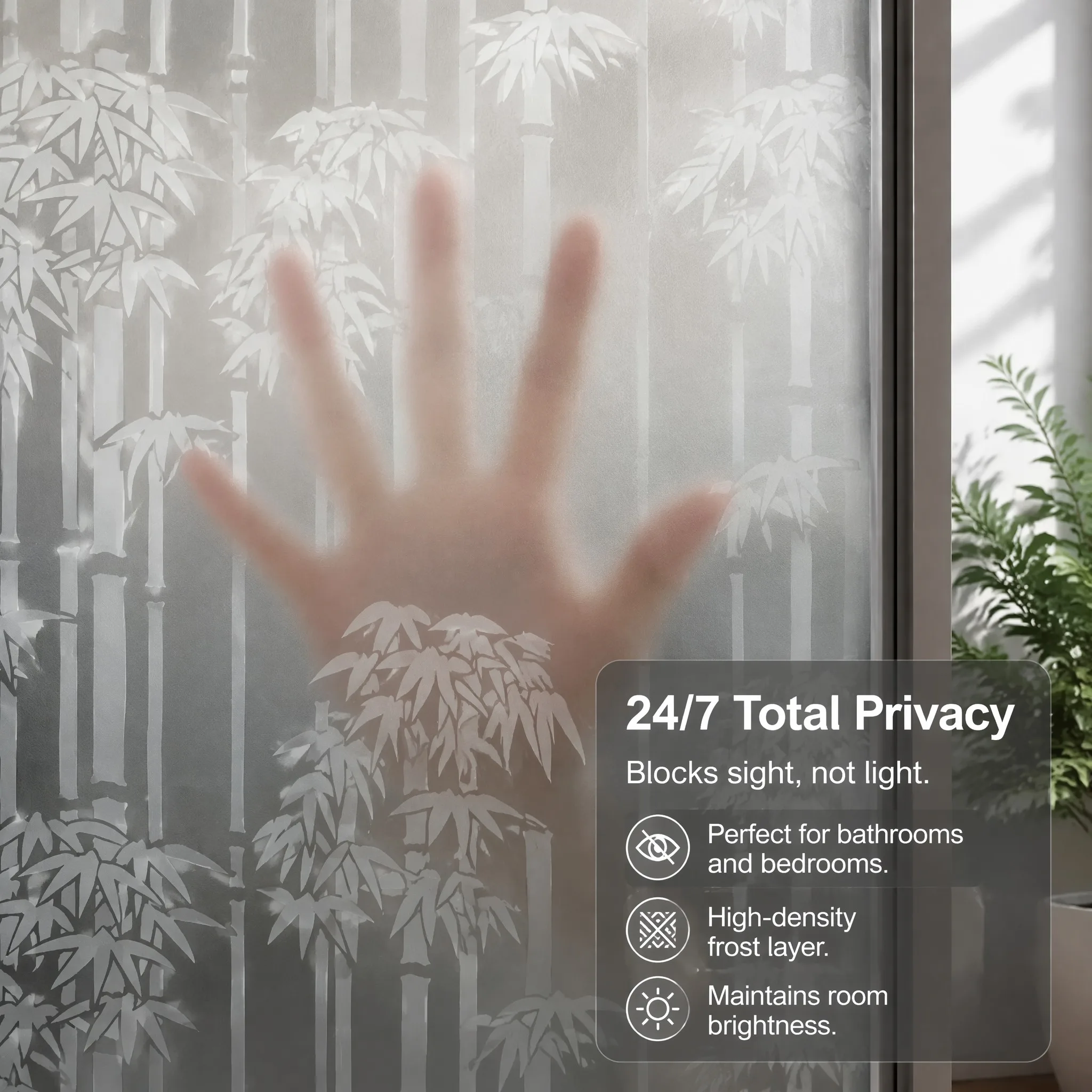 Elegant Minimalist Bamboo Frosted Privacy Window Film Built-in Adhesive Soft Light Filter Cuttable PVC for Zen New Chinese Style view 4