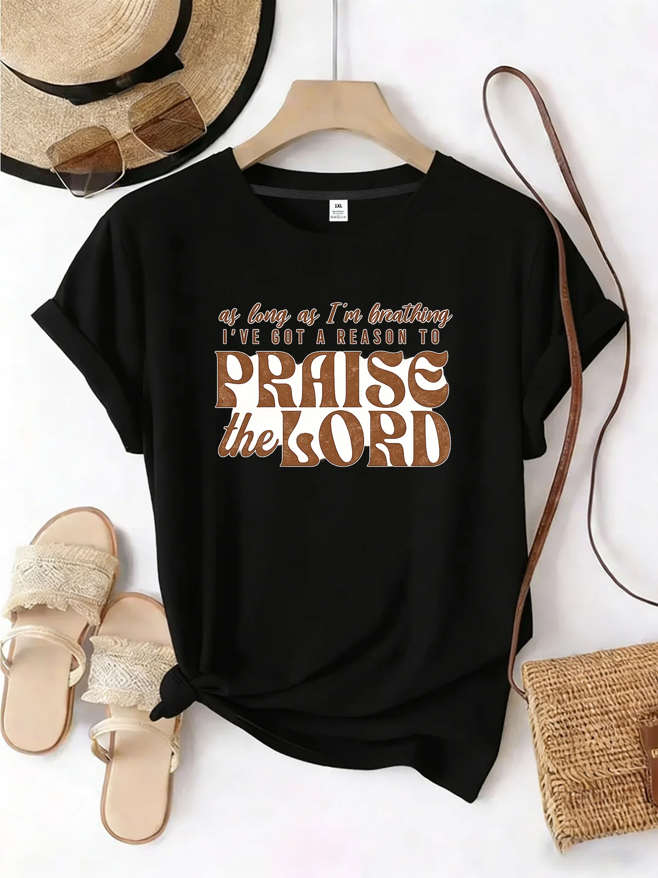 

【YJ00078】English letters Plus size women's round neck short sleeve T-shirt with elastic half sleeves and trendy prints