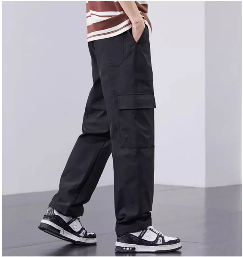 

Straight leg basic regular knitted travel sports casual pants trend personality handsome multi-pocket cargo pants