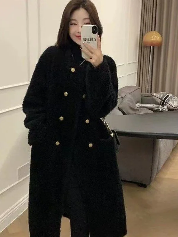 따뜻한 양털 자켓 중간 길이 캐주얼 스타일 다용도 루즈핏 아우터웨어 가을 겨울 시즌 패셔너블 여성 코트