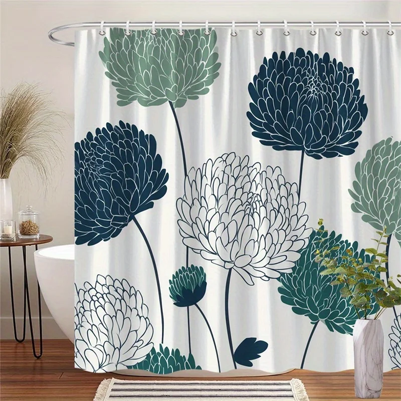 

1 шт., современная простая занавеска для душа с геометрической хризантемой - полиэфирная ткань, можно стирать в машине, подходит для украшения ванной комнаты