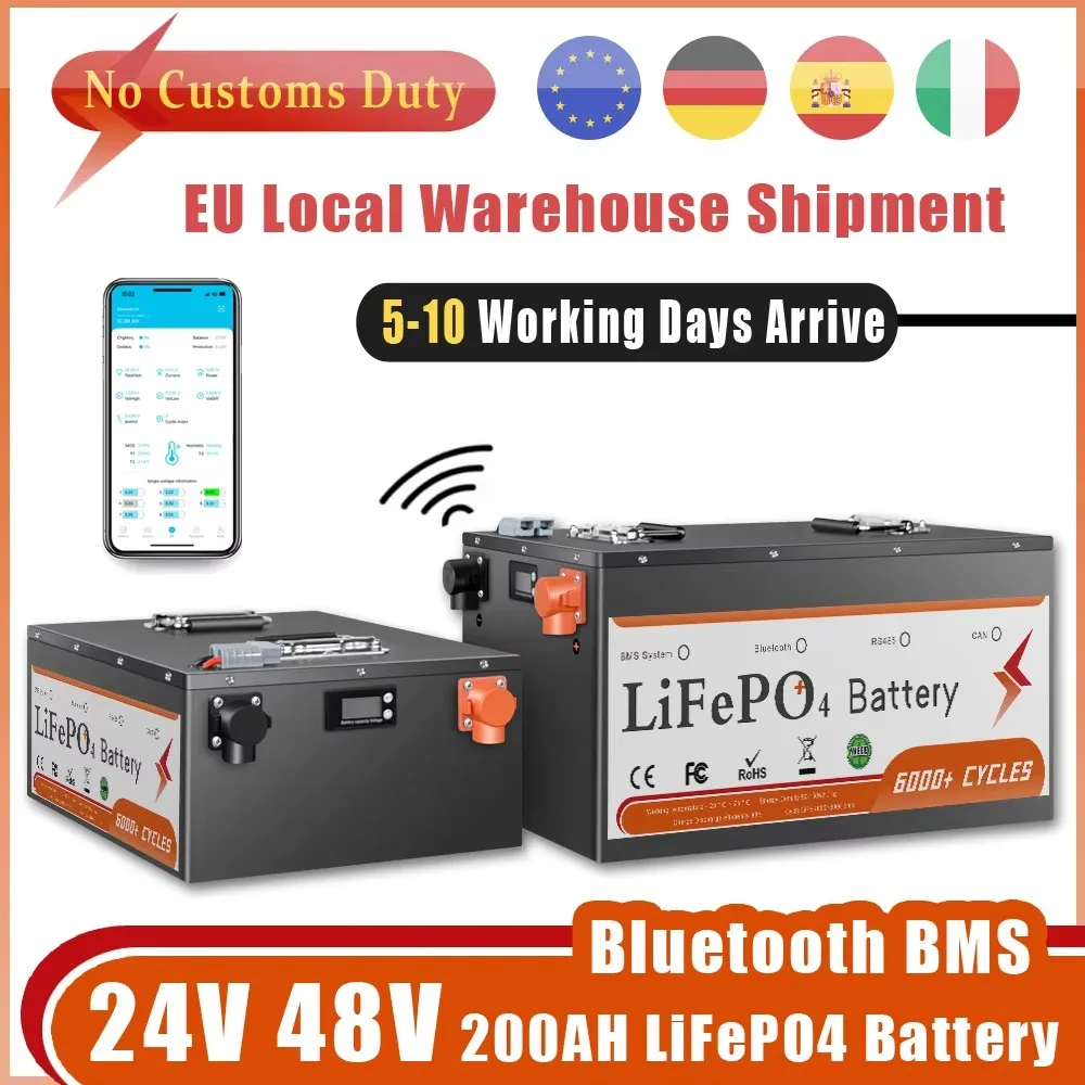 Image of 24V 48V 100Ah 200Ah LiFePO4 Batteriepack Bluetooth BMS Solarstromspeicher Haushalts-Off-Grid-System Golfcart-Wechselrichter Wohnmobil Yacht Bootsmotor