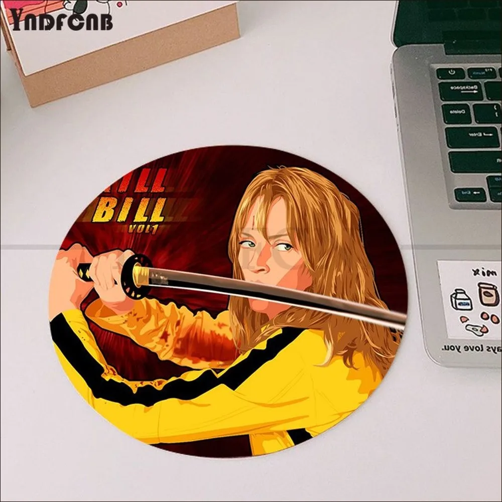 Kill Bill Mousepad Round Custom Skin Desktop Desk Mat Kawaii Gaming Accessories Students Writing Pad Mouse Pad for Mouse Carpet