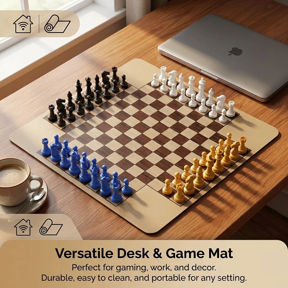 

2-4 players Chess Board Game, including1 pc 35cm/13.78in Chess mat and 64pcs Colorful Chess 4 different color 16 PCS per color