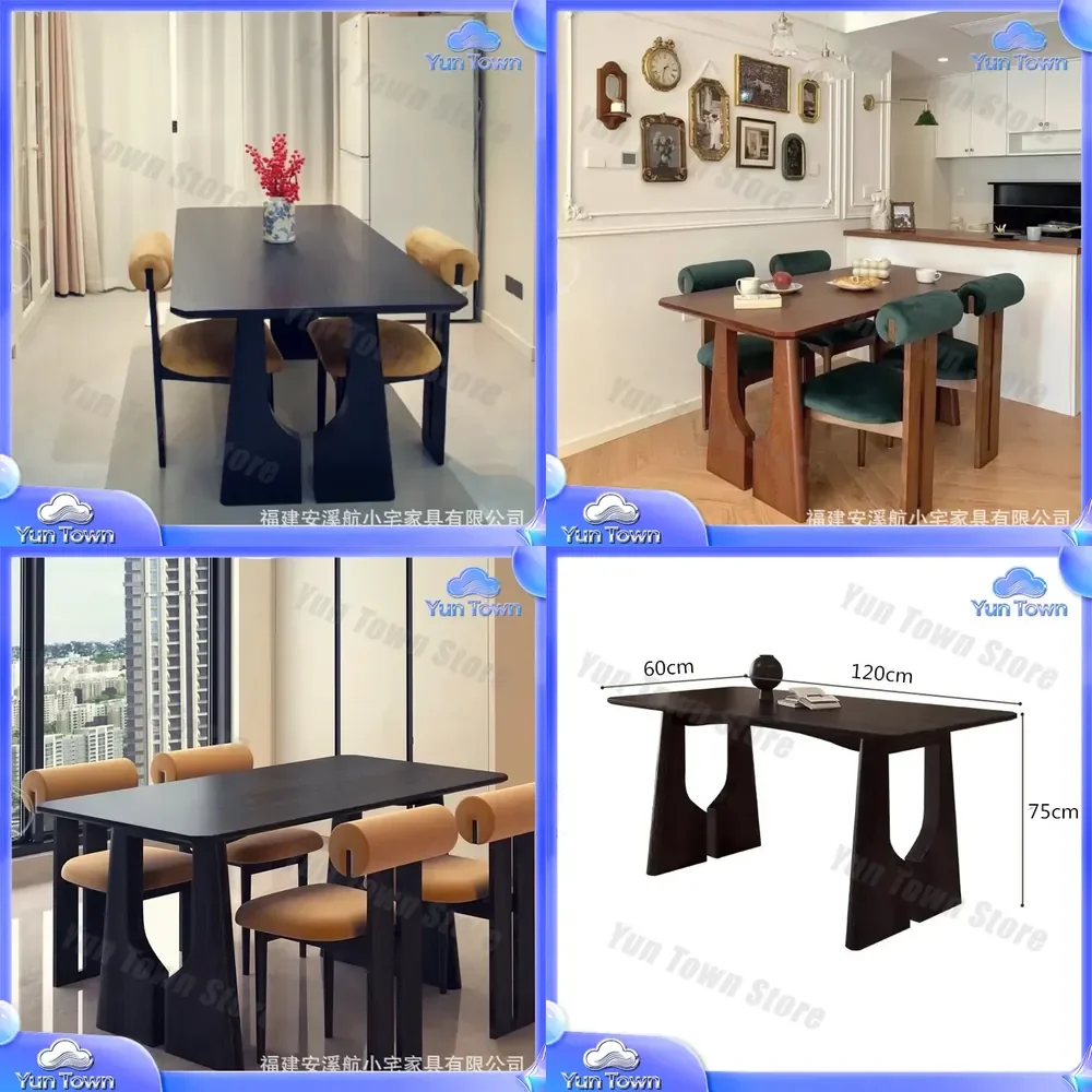 For Wabi Sansan Wind All Solid Wood Dining Table Small Apartment Medieval Style American Black Rectangular Retro Negotiation