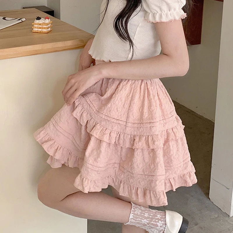 GIDYQ Summer High Waist Skirt Women Japanese Fashion Folds Loose Mini Skirts Y2K Elegant Female Ball Gown A Line Skirt New