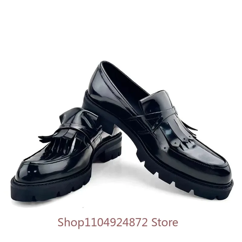 Luxury Designer Platform Tassel Loafers Men's New Arrival Thick Sole Slip on Genuine Leather Business Dress Leather Shoes Male