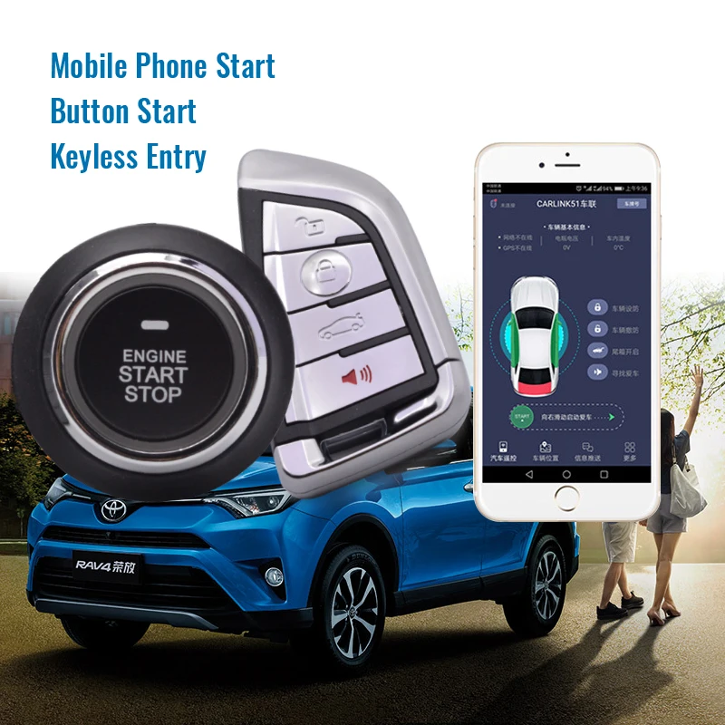 Intelligent Mobile APP GPS/GSM Keyless Entry Remote Start Stop Engine Push Button GPS Tracking System Car Alarm