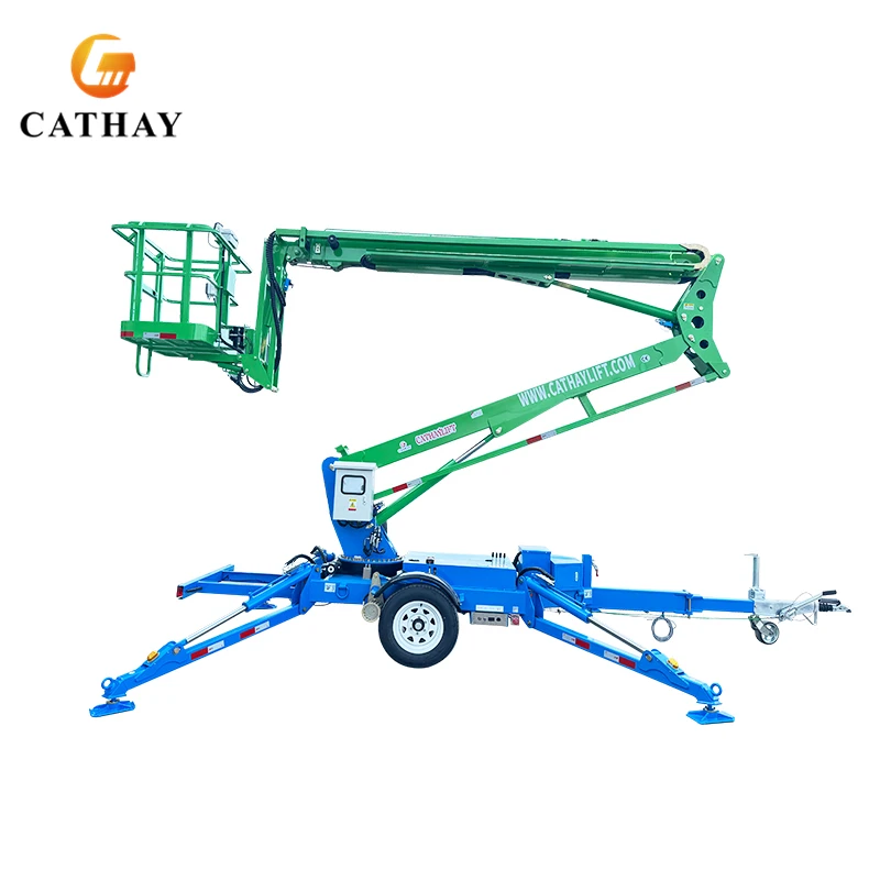 Electric Hydraulic Towable Spider Boom Lift Platform Telescoping Lift Cherry Picker Lift for Sale Control Remote with Bucket