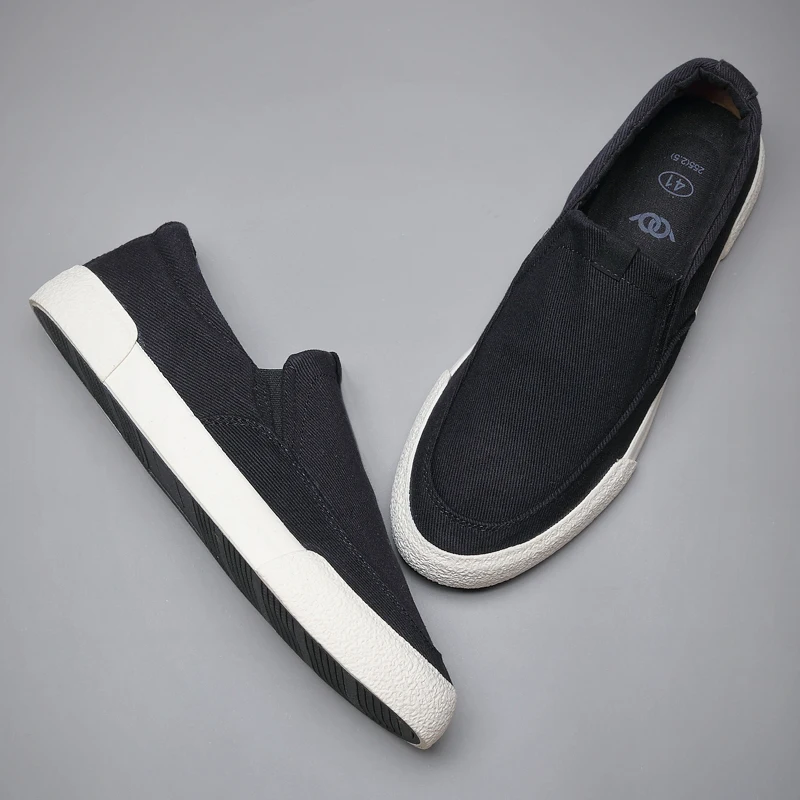 New Men\'s Slip-on Canvas Vulcanized Shoes Korean Casual Sewing Sneaker Spring/Autumn Breathable Wear-Resistant Loafer Flats