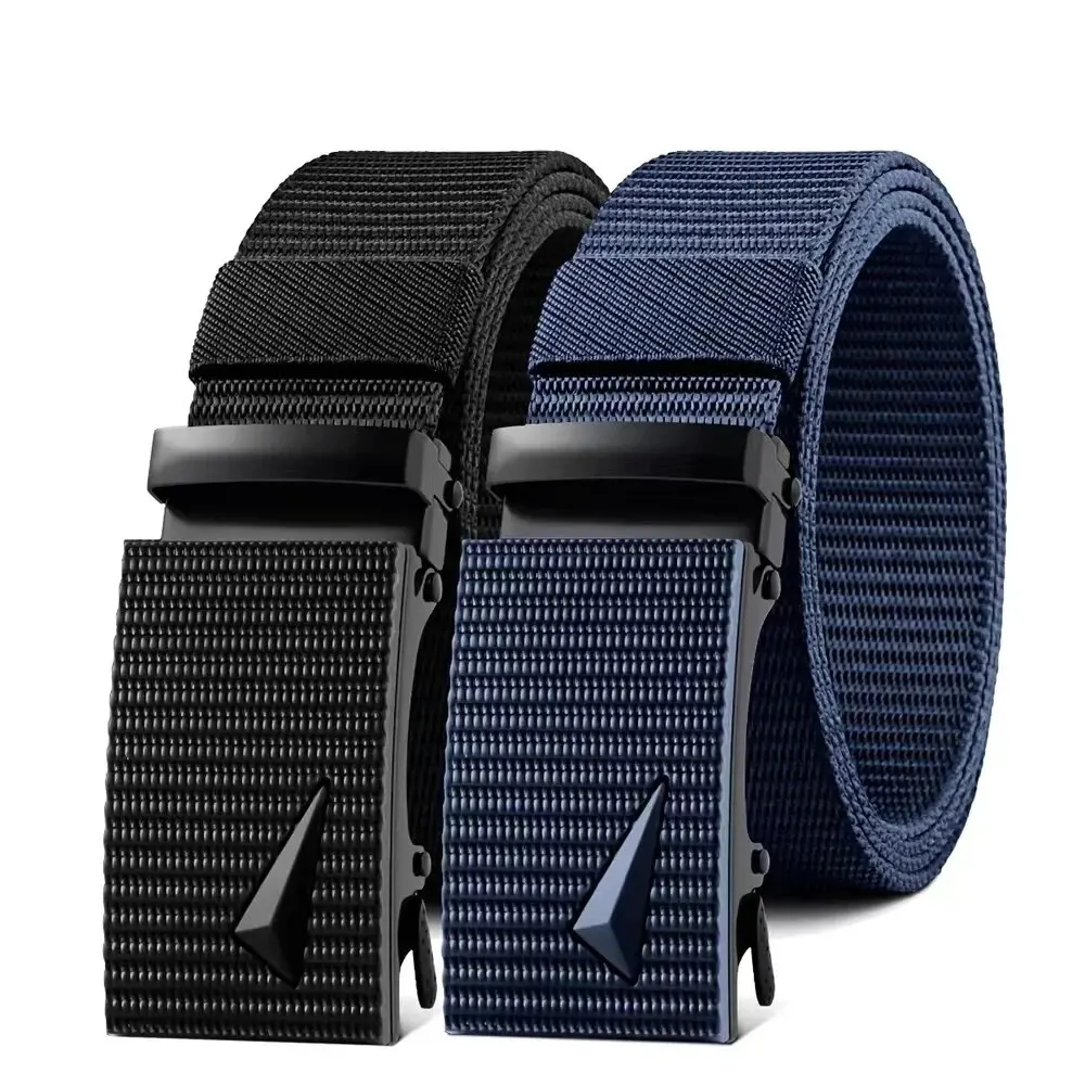 Men's Belt Automatic Metal Buckle Imitation Nylon Webbing Outdoor Work Belt Toothless Automatic Buckle Casual Sports Canvas Belt