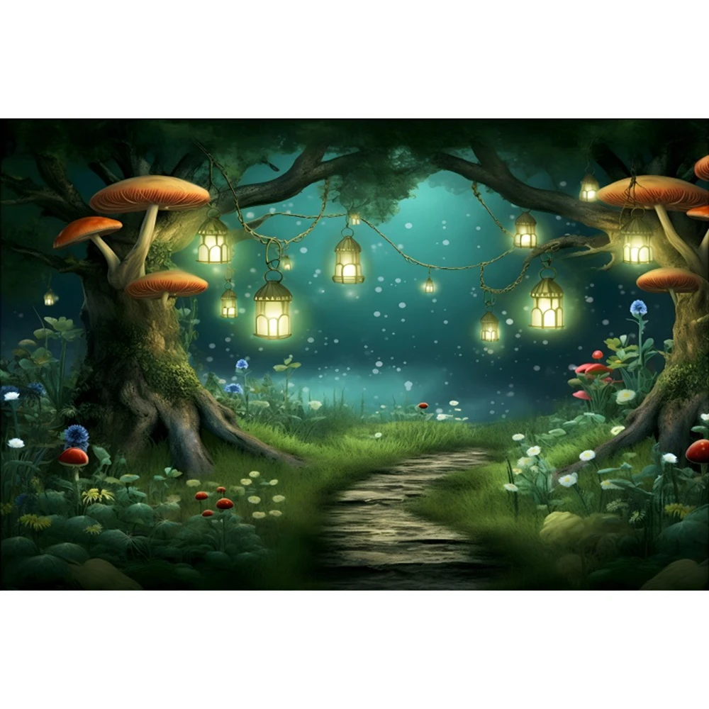 Зачарованный лес фон сказка сказка мечтательный натуральный гриб джунглей детский фон для фотосъемки на день рождения фотостудия