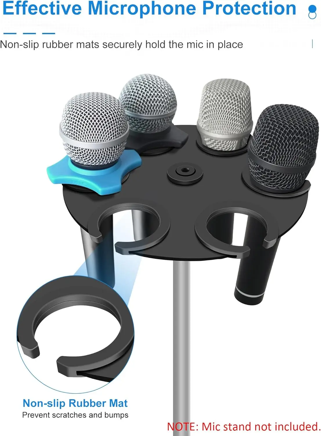 Multi Microphone Holder, Multi-Mic Holder for Handheld Dynamic, Wired and Wireless Mics, Mounts to 5/8