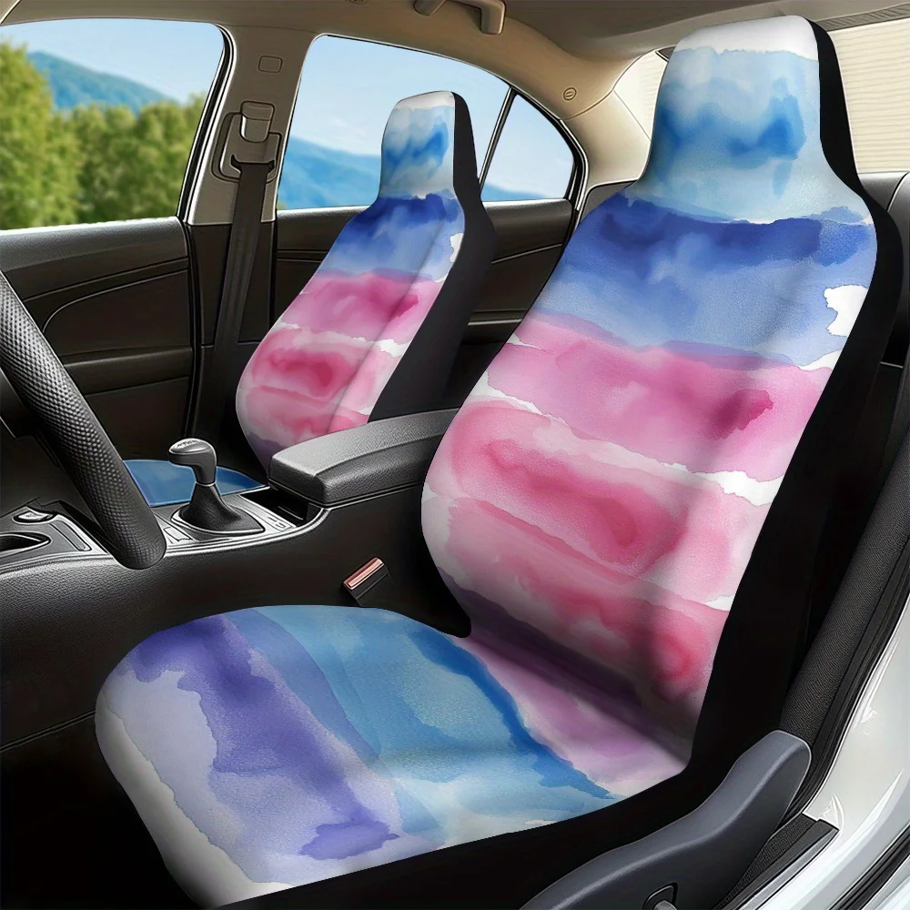 

2pcs Modern Soft Pastel Striped Print Car Seat Covers | Washable, Comfortable, Universal Fit For Most Vehicles, Polyester Fiber,