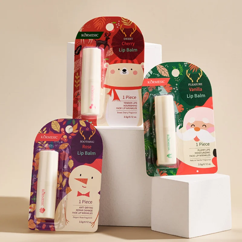 Autumn Winter Moisturizing Lip Balm Vanilla Cherry Rose Scents Festive Christmas‑themed Nourishing Lip Skin Care Holiday Gift