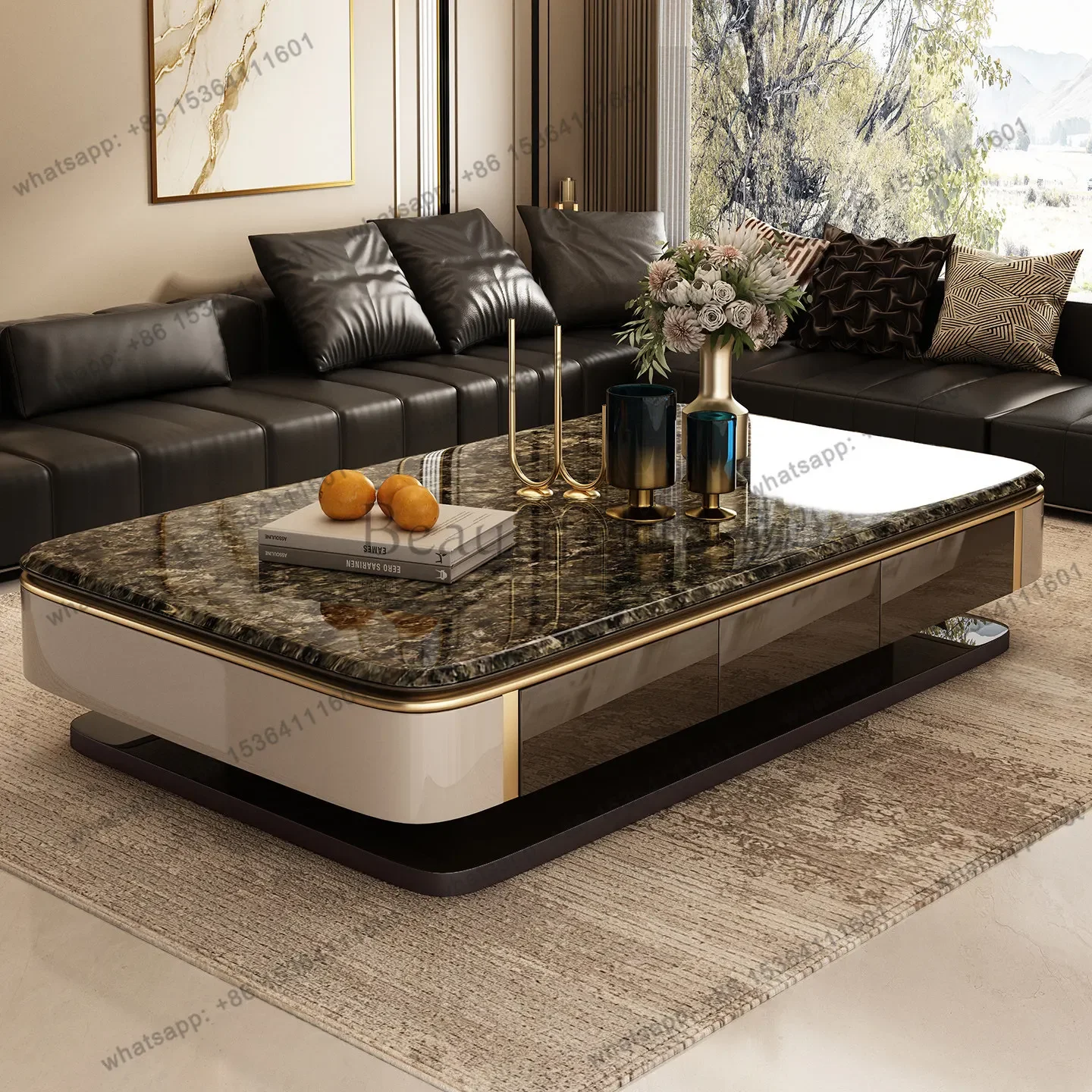 

12Light luxury microcrystalline stone coffee table large apartment home creative modern 1.5 extended tea table high-end