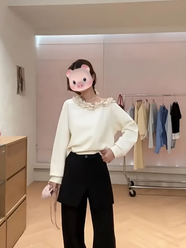 韓国 Sle ルーズフィットパーカー レディース 春の新作 花柄スプライシングデザイン ラウンドネック ロングスリーブ カジュアル 快適トップ