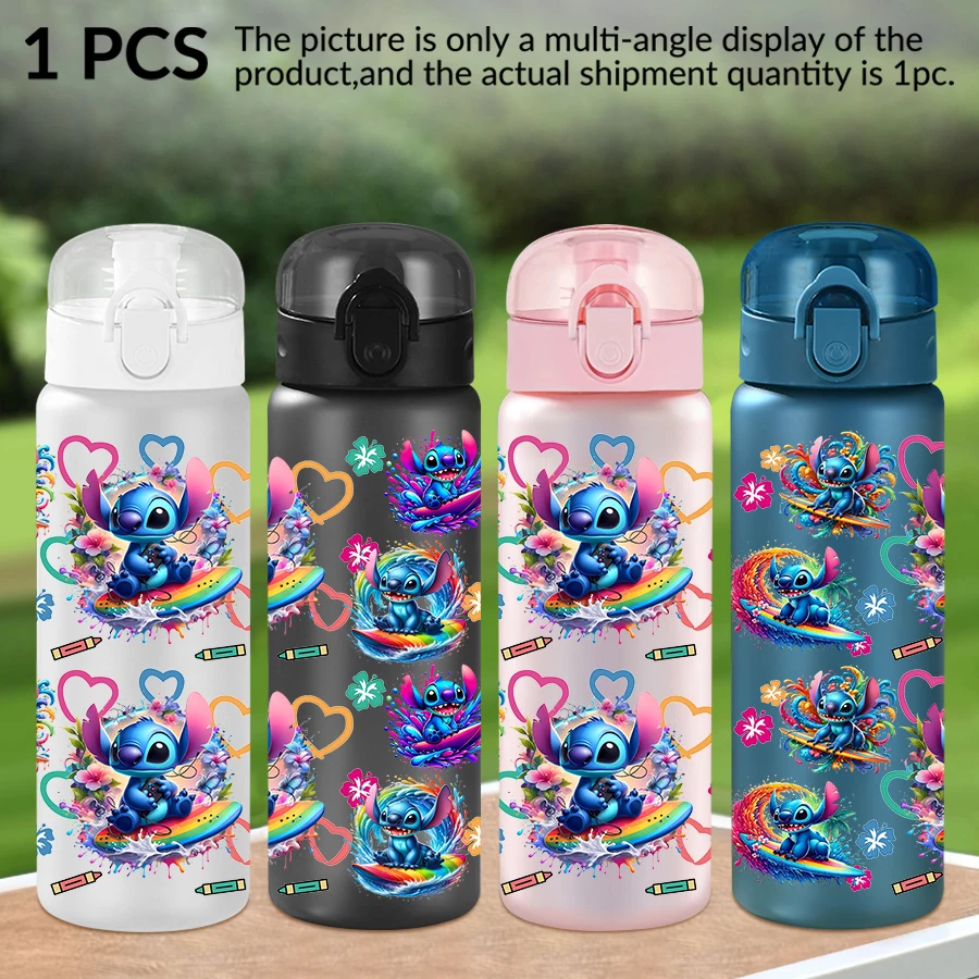 

1 шт., пластиковая бутылка для воды Disney Stitch с радужным узором, 26 унций, спортивная чашка для воды на открытом воздухе, подарок на день рождения/зад в школу