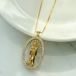 NEWBUY 2024 Fashion Gold Color Priest Death Virgin Mary Pendant Necklace Shiny AAA CZ Zircon Party Jewelry Female Accessories