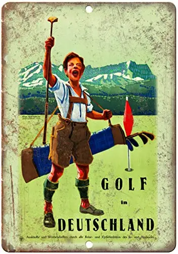 Golf Deutschland Vintage Travel Metal Tin Sign 8x12 Inch Decor Sign