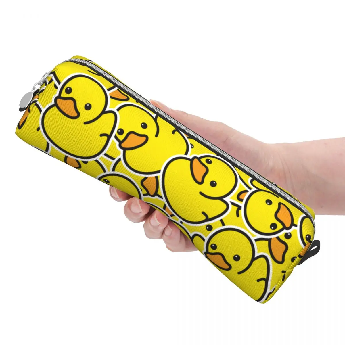 Estuche de lápices con patrón de pato amarillo de dibujos animados, Portalápices para niñas y niños, bolsa de almacenamiento grande, papelería de oficina con cremallera