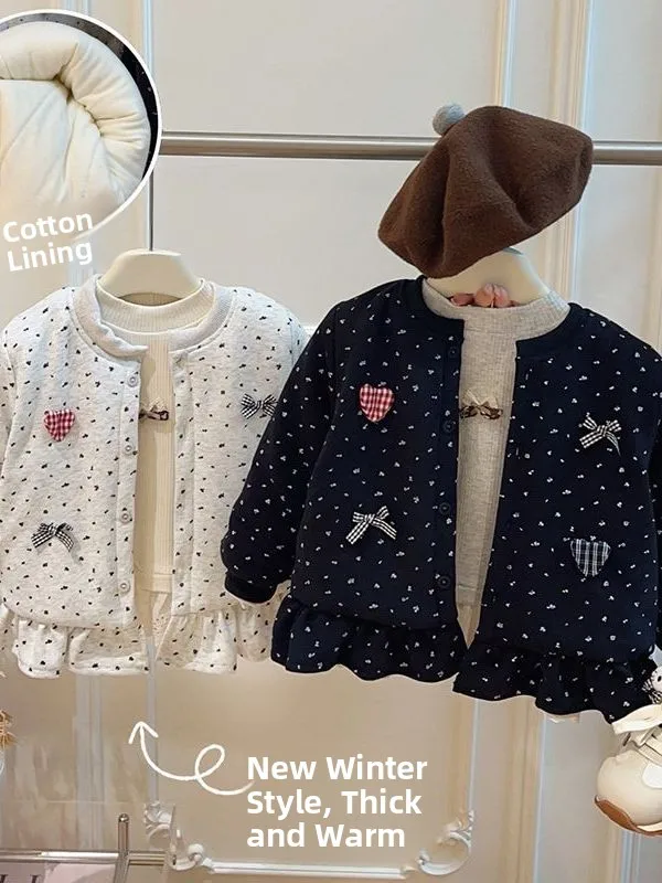 

Winter Thiened Cotton Jaet for Girls Casual Sle Tee-Layer Sandwich Warm Faionable Coat Sweet Sle Long Sve roun...