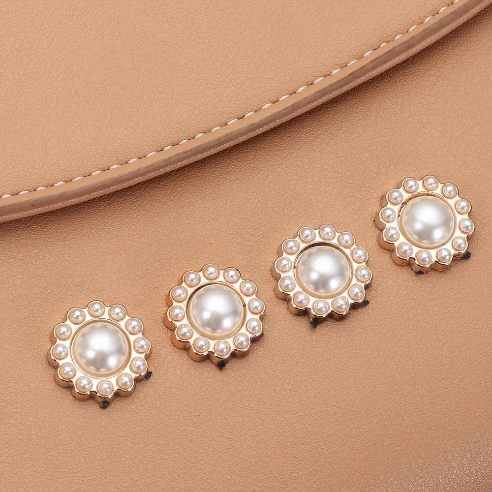 10PCS Apparel Sewing Flower-shaped Hat Accessories Rhinestone Buttons Pearl Hairpins Headwear Accessories Pearl Button