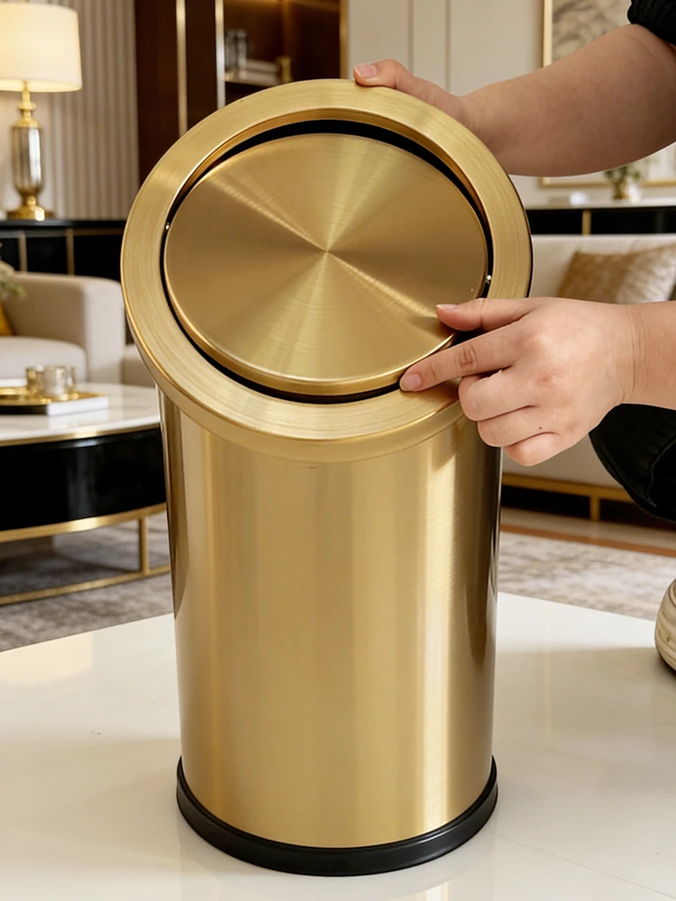 

Мусорное ведро из нержавеющей стали с откидной крышкой, роскошный скандинавский стиль, защита от запаха, цвет розовое золото, для ванной и гостиной, 9 л/2,4 галлона