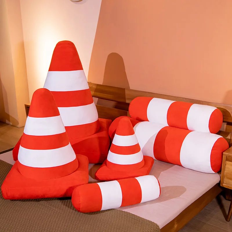 Creative Roadblock Plush Pillow Traffic Cones Mini Road Toy Simulation Construction Cone Sign Cushion Doll Kids Game Toys