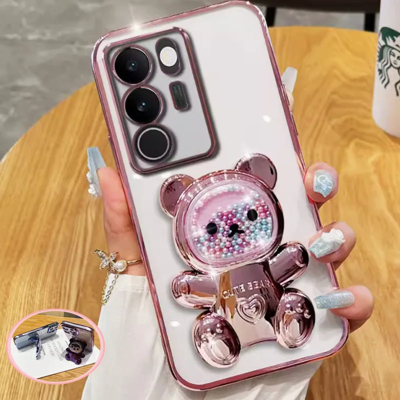 Glitter Plating 6D Bear Bracket Stand Phone Holder Case For Motorola Moto G84 G24 G14 G54 G13 G23 G53 G73 G72 E22 E32 Soft Cover