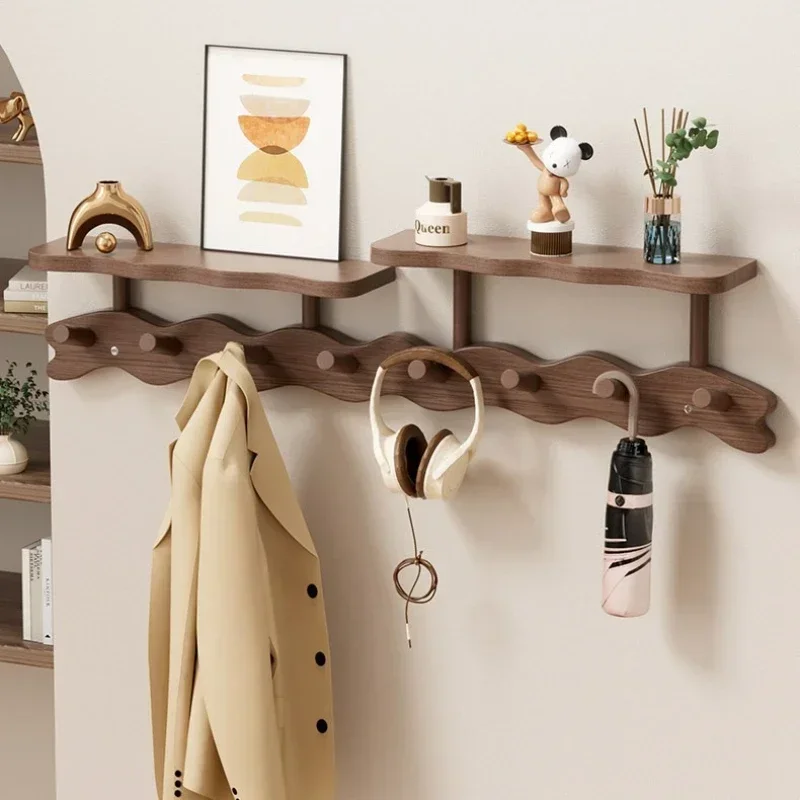 Wall-mounted Solid Wood Coat Rack, No Punching On The Wall, Hook Behind The Door, Bedroom Entrance, Row Hook Hanger