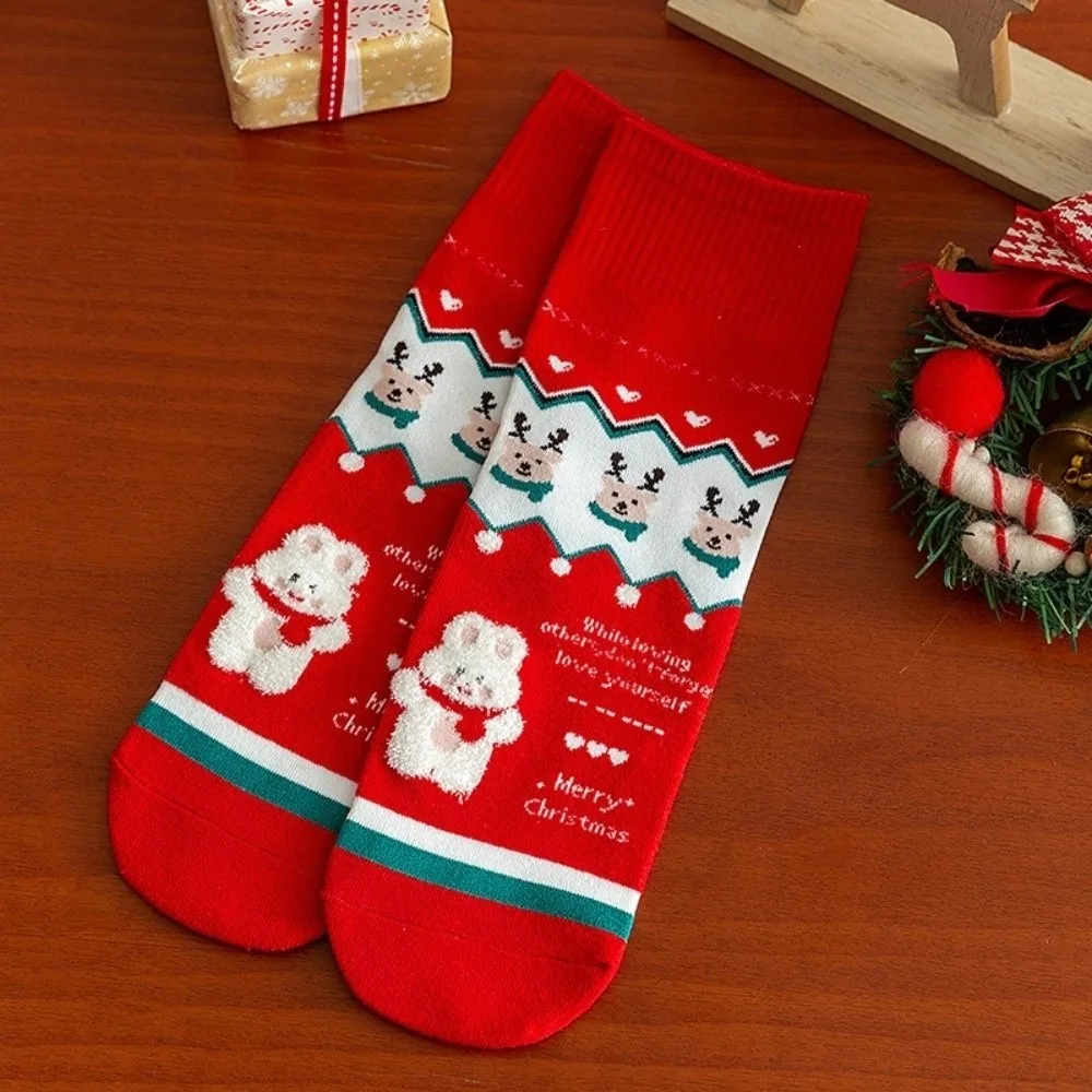 

New Santa Claus Christmas Socks Soft Warm Coral Fleece Socks Cartoon Cotton Middle Tube Socks Gift