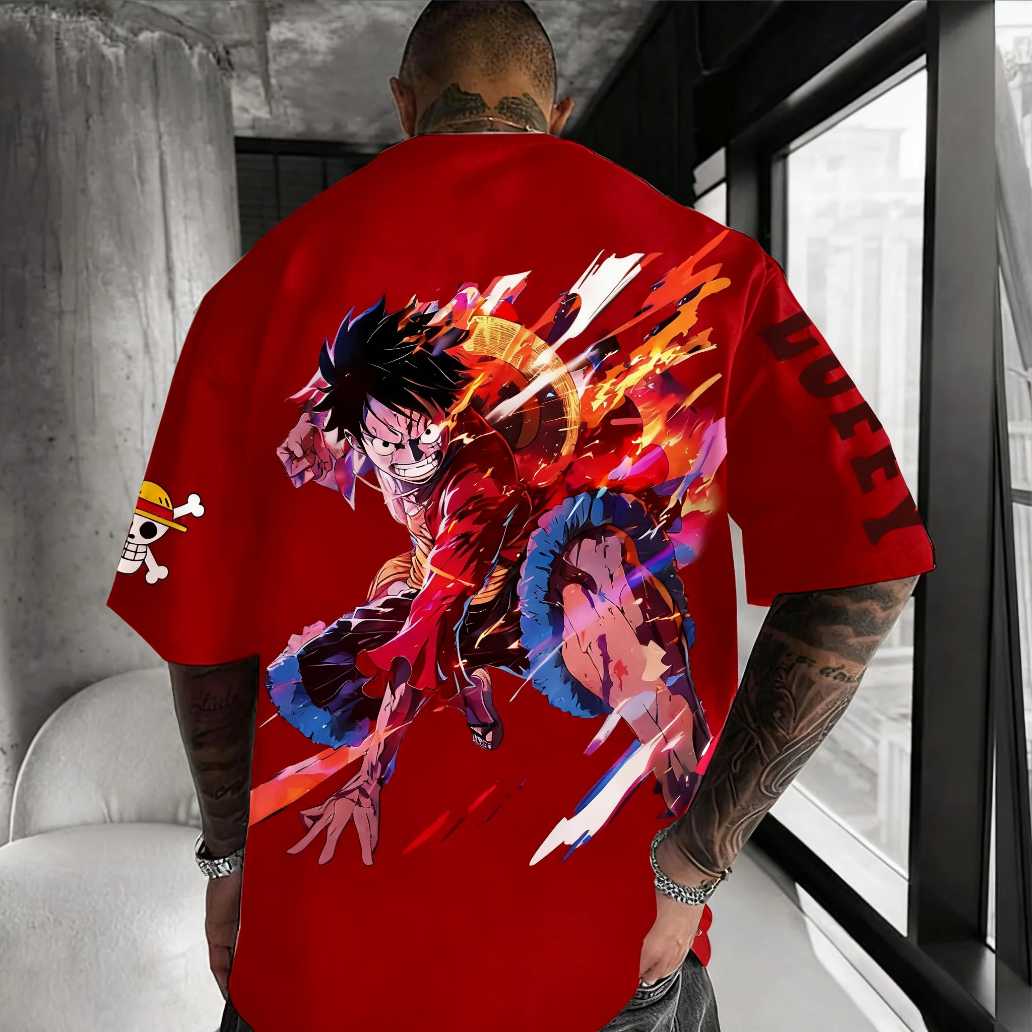 قطعة واحدة أنيمي مطبوعة جولة الرقبة قصيرة الأكمام 2025 الصيف الرجال والنساء اللياقة البدنية الرياضة فضفاضة وعصرية تي شيرت #4