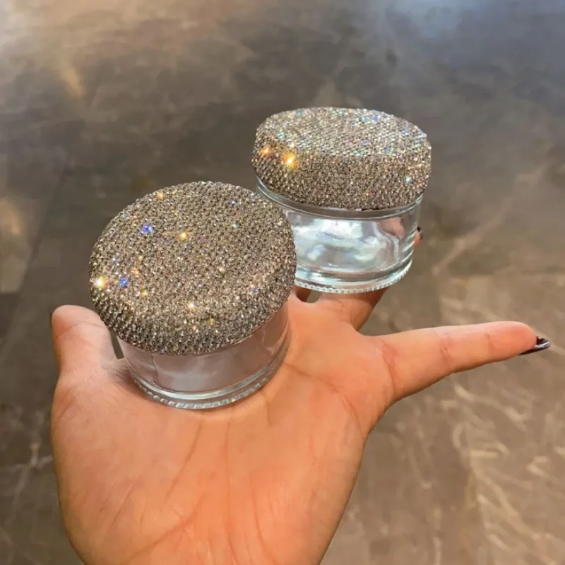 Sparkling Rhinestones Airless Cream Jar Vacuum Empty Bottle Pump Jar Bottle Travel Refillable Lotions Cosmetic Storage Container