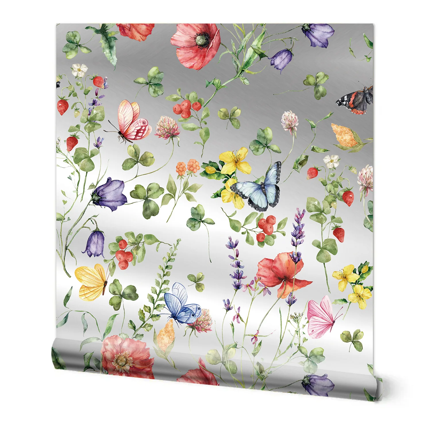 Butterfly Floral Wallpaper Peel and Stick Pastrol Flower Contact Paper Poppy Leaf Removable Wall Paper for Cabinets Bedroom