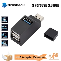 Adaptador de concentrador USB 3,0, Mini caja divisora de 1 a 3 puertos, concentrador USB 2,0 de alta velocidad para PC, portátil, disco U, lector de tarjetas, accesorios