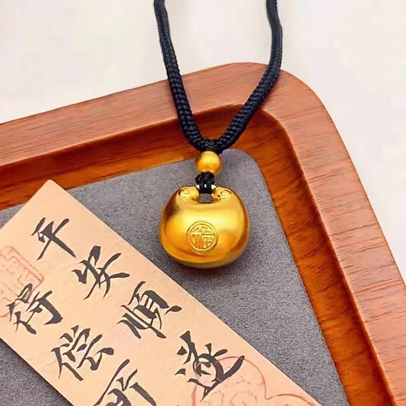 Ethnic Style Xiaopangfu Long Life Lock Pendant Gift Gold Lock Middle Age Necklace Pendant